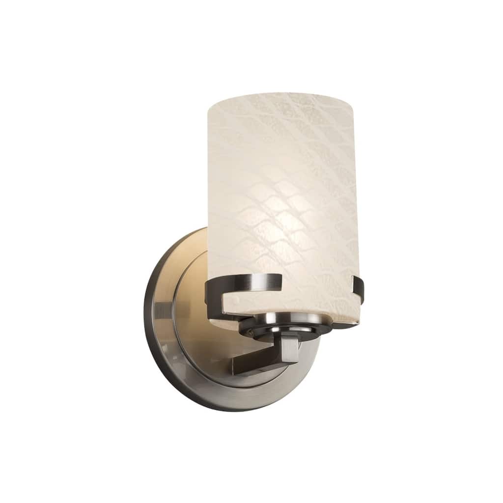 Justice Design Fusion Atlas 1-light Brushed Nickel Wall Sconce, Weave Cylinder - Flat Rim Shade - Silver