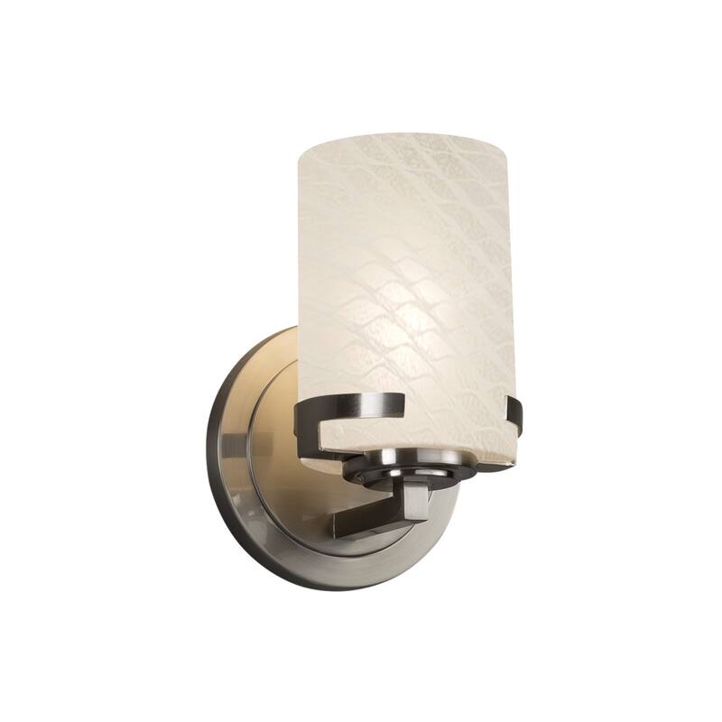 Justice Design Fusion Atlas 1-light Brushed Nickel Wall Sconce, Weave Cylinder - Flat Rim Shade - Silver
