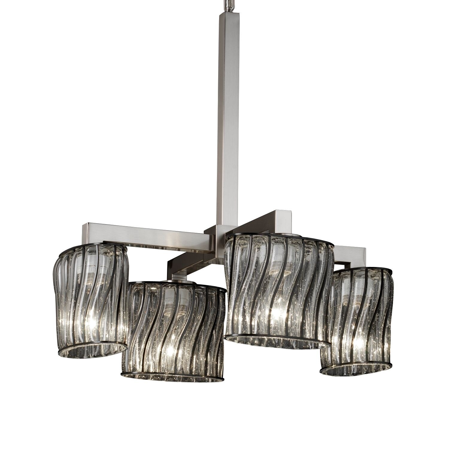 Justice Design Group Wire Glass Modular 4-light Brushed Nickel Chandelier, Swirl with Clear Bubbles Oval Shade - Silver - Chandeliers For Bedrooms by Overstock.com