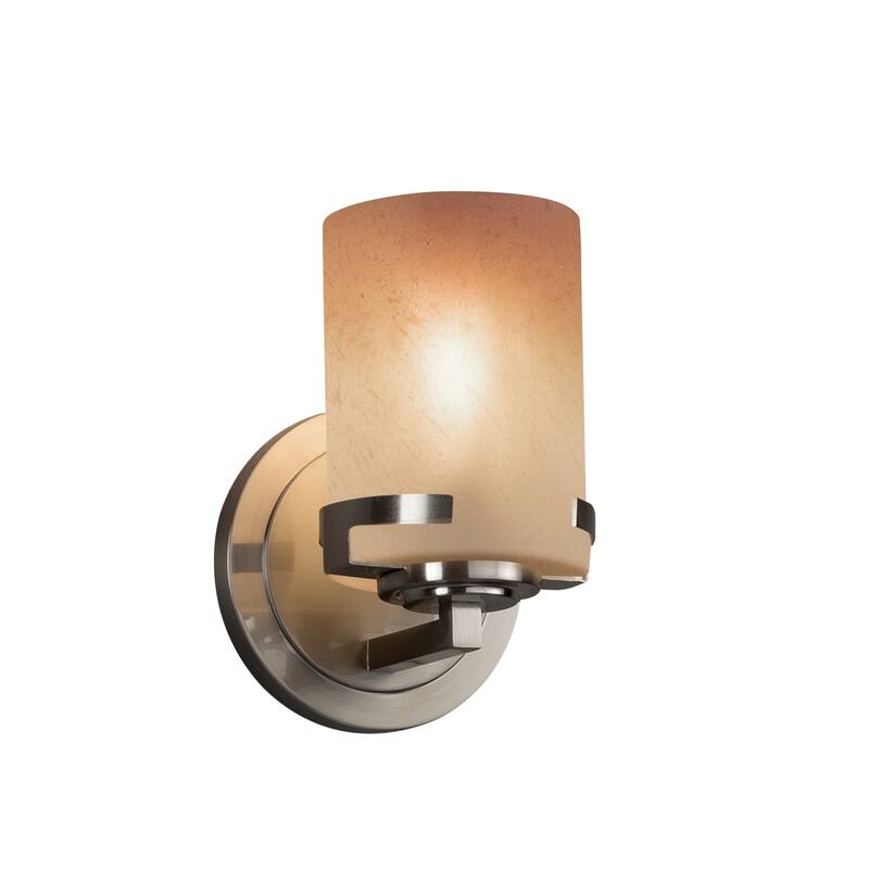 Justice Design Fusion Atlas 1-light Brushed Nickel Wall Sconce, Caramel Cylinder - Flat Rim Shade