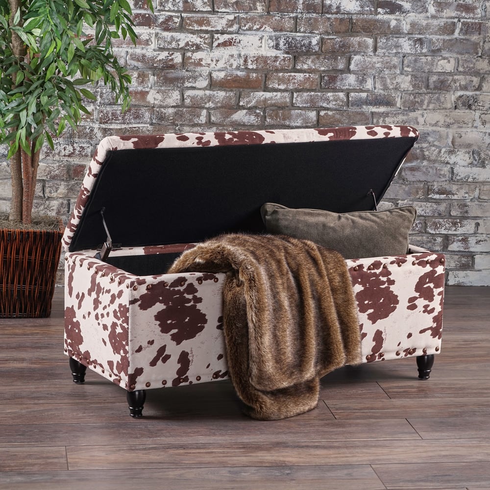 Tatiana Velvet Cow Print Storage Ottoman Bench by Christopher Knight Home