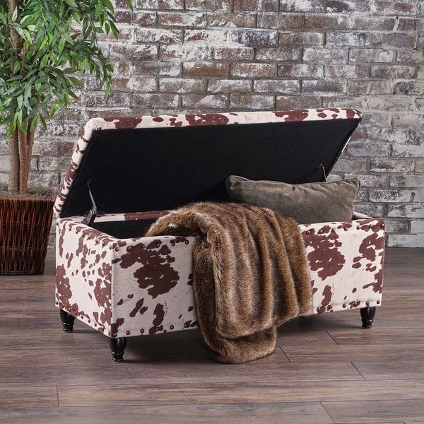 Shop Tatiana Velvet Cow Print Storage Ottoman Bench By