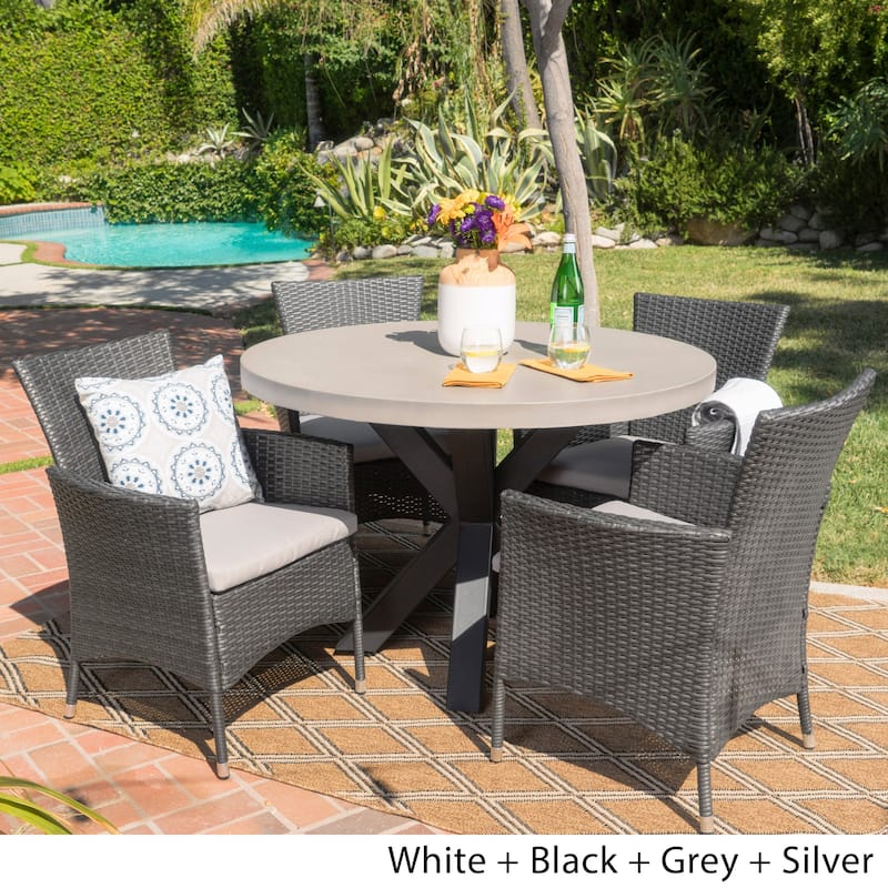 Sanibel Outdoor Transitional 5 Piece Wicker Dining Set with Lightweight Concrete Table by Christopher Knight Home