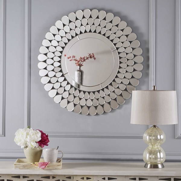 Irmgard Round Flower Wall Mirror by Christopher Knight Home - Clear