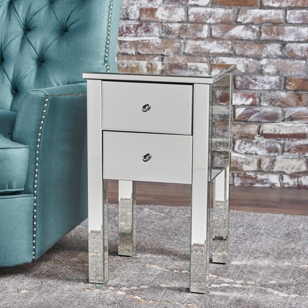 Shop Amara Square Mirrored Cabinet 2 Drawer End Table By