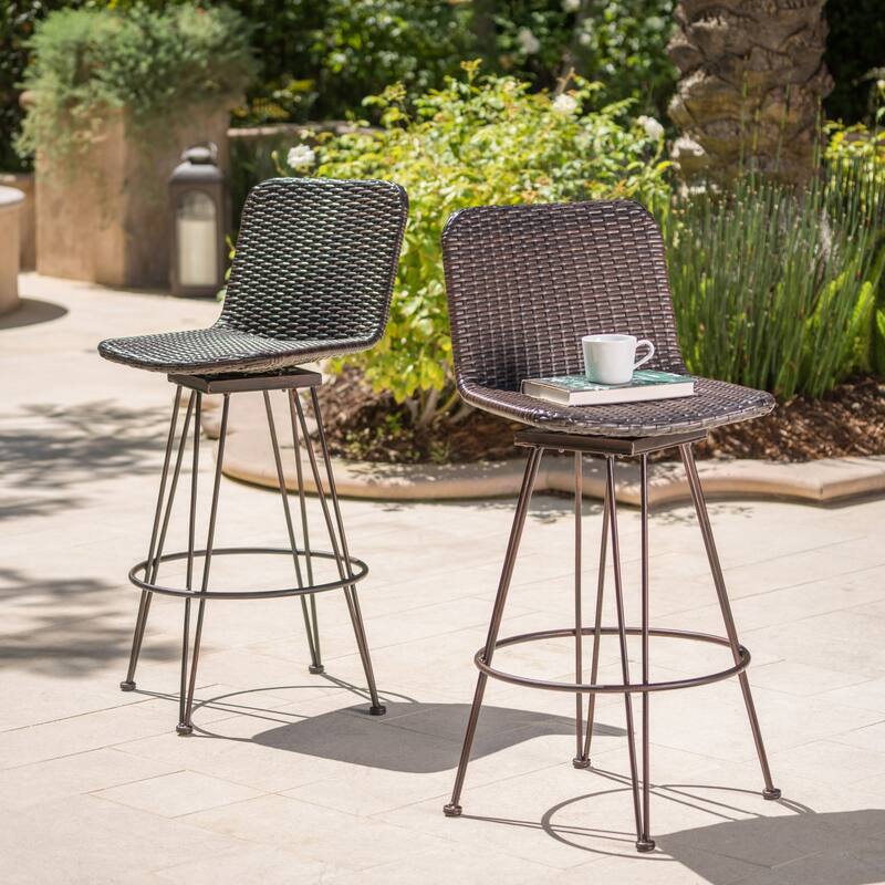 Torrey Outdoor Wicker Barstool (Set of 2) by Christopher Knight Home
