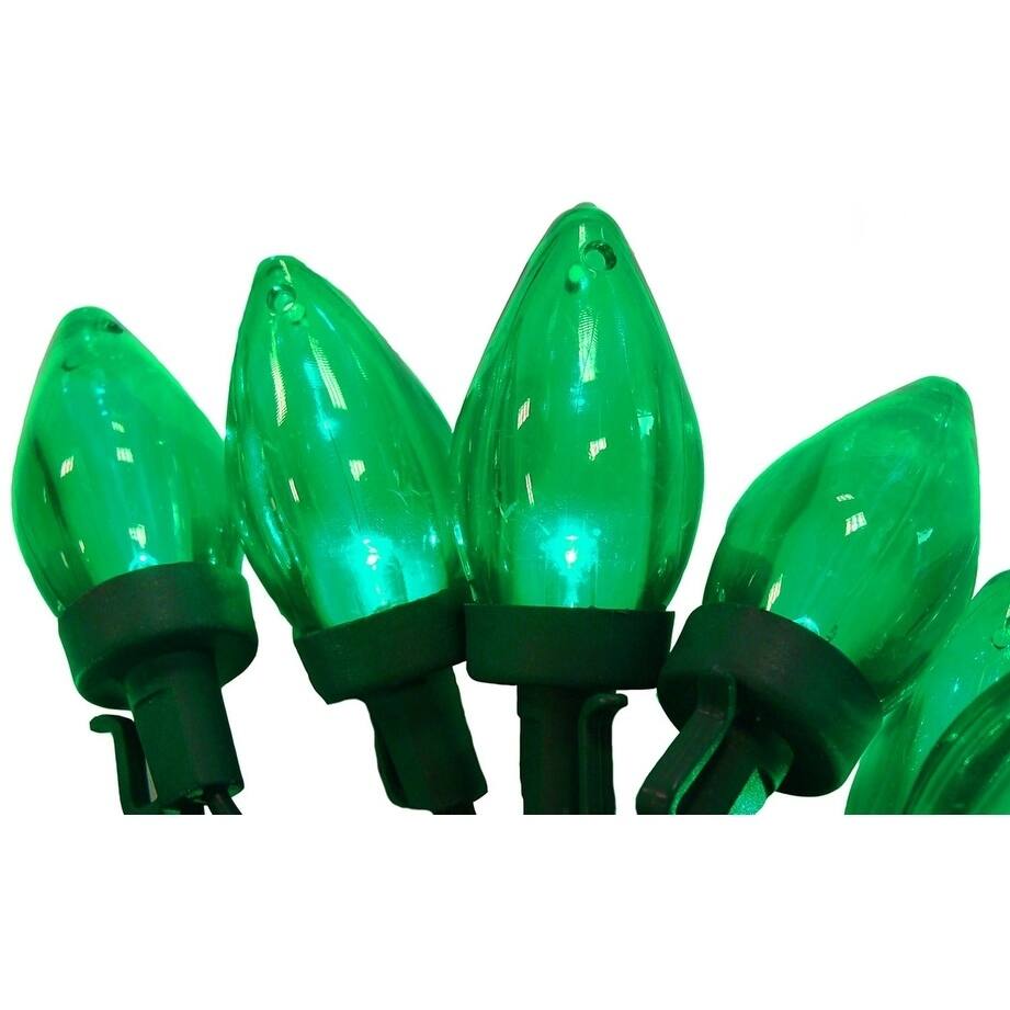 Set of 50 Transparent Green LED C7 Christmas Lights 4" Spacing - Green Wire