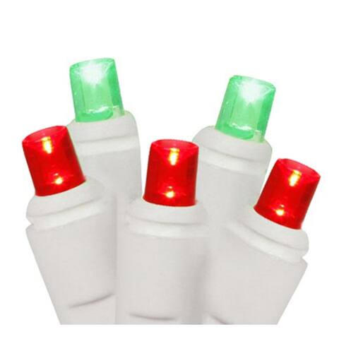 Set of 50 Red and Green Commercial Grade LED Wide Angle Christmas Lights - White Wire