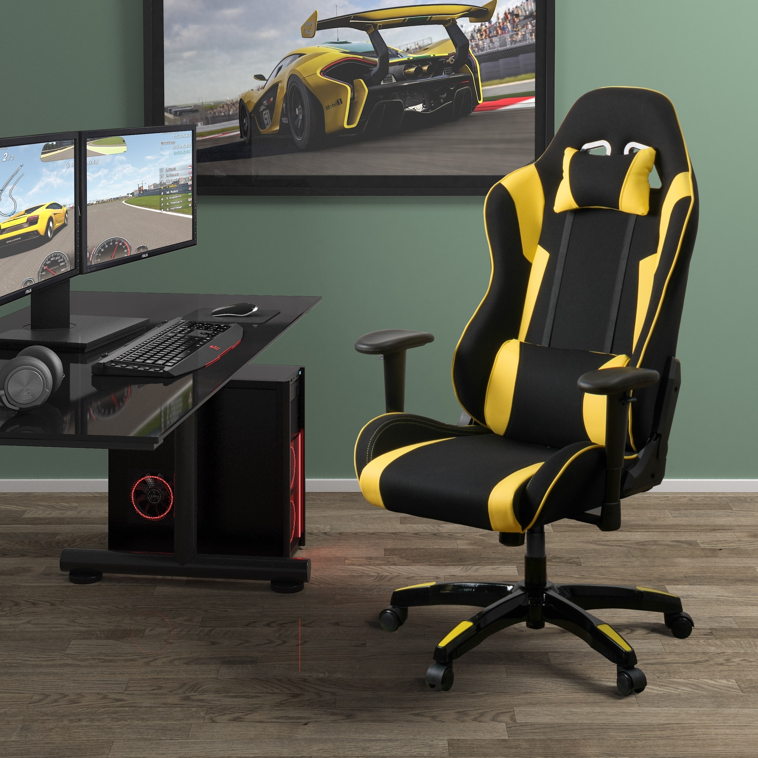 Flash Furniture X10 Racing Style Gaming Chair w/Reclining Back & Footrest,  LeatherSoft, Black