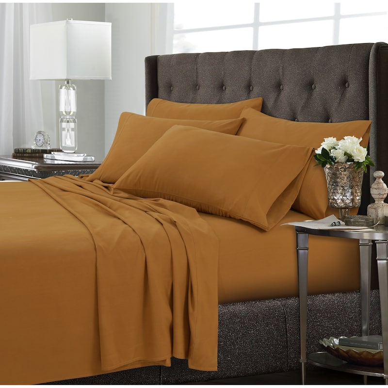 Ultra-Soft Solid or Printed Extra Deep Pocket 6-Piece Bed Sheet Set - Twin - glazed ginger