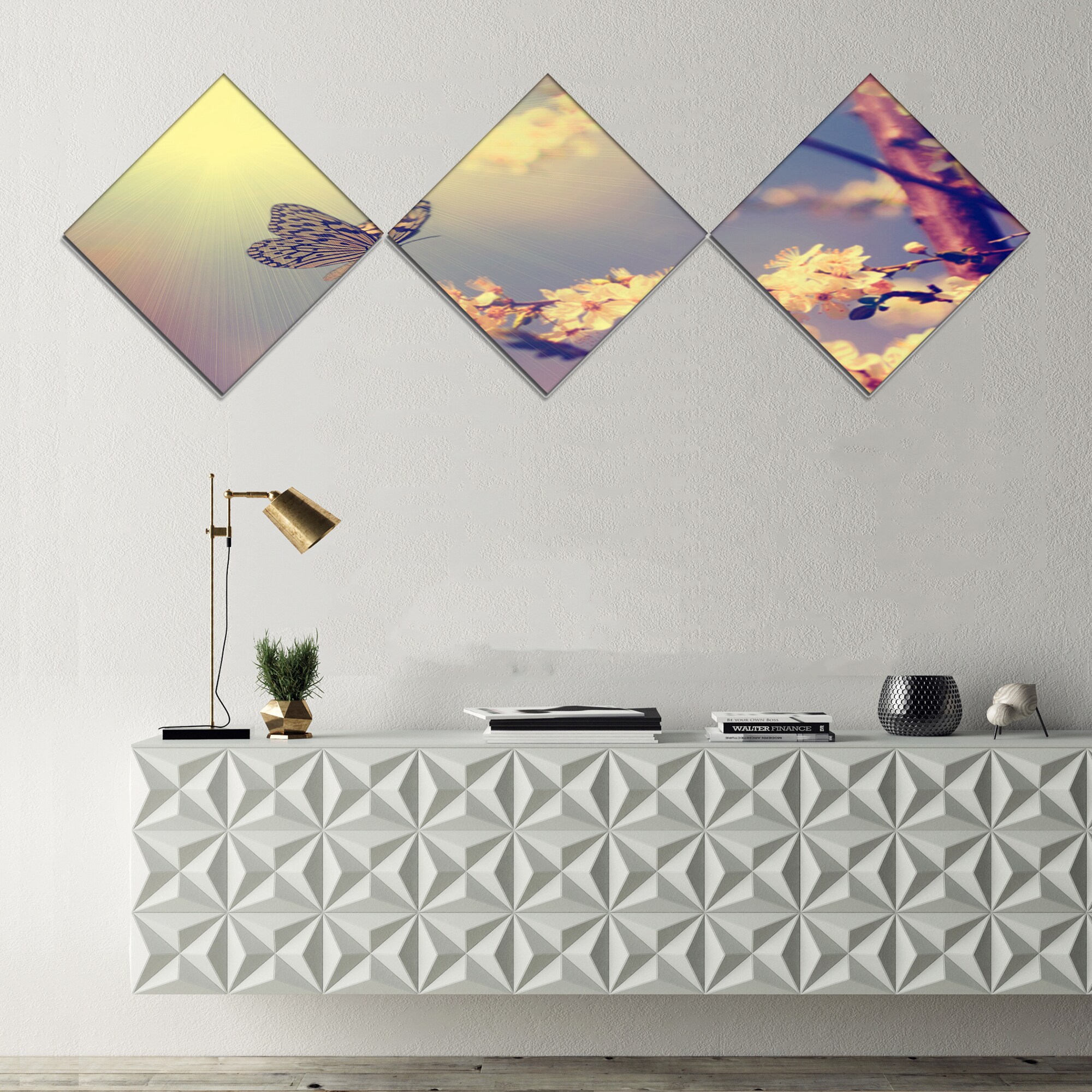 Shop Designart Vintage Butterfly And Cherry Tree Large Floral
