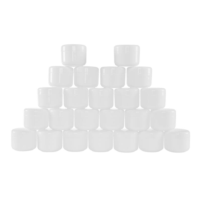 White 2 Ounce Plastic Jar Containers, 24 Pack of Storage Jars with Inner and Outer Lid By Stalwart