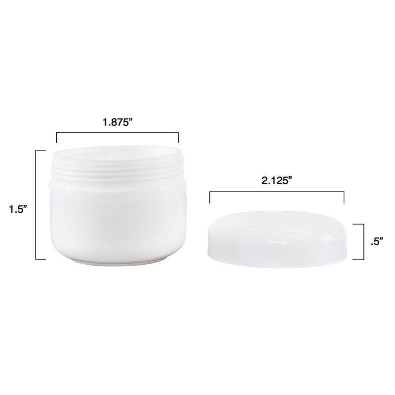 White 2 Ounce Plastic Jar Containers, 24 Pack of Storage Jars with Inner and Outer Lid By Stalwart