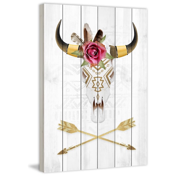 Marmont Hill - Handmade Skull and Arrows Painting Print on White Wood