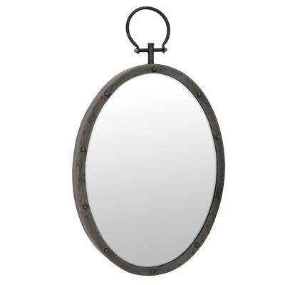 Metal Oval Mirror with Ring and Rivet Trim
