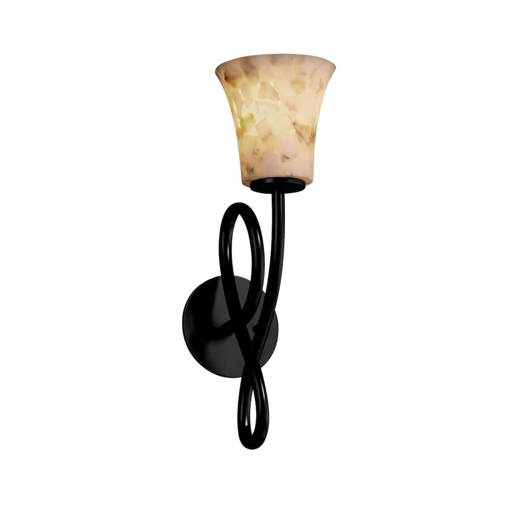 Justice Design Alabaster Rocks Capellini 1-light Matte Black Wall Sconce, Round Flared Shade
