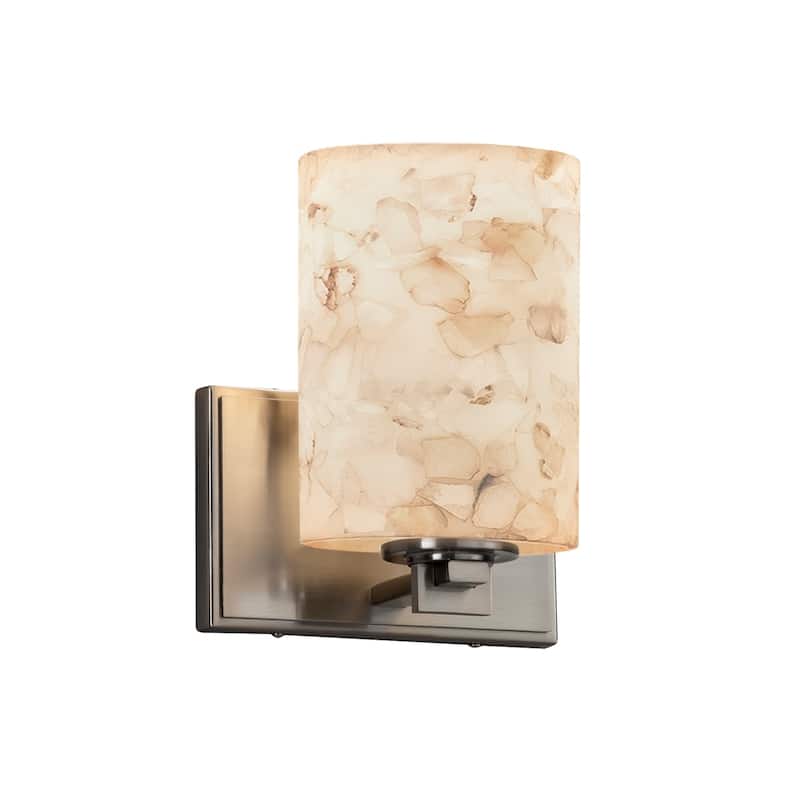 Justice Design Alabaster Rocks Era 1-light Brushed Nickel Wall Sconce, Cylinder - Flat Rim Shade - Silver