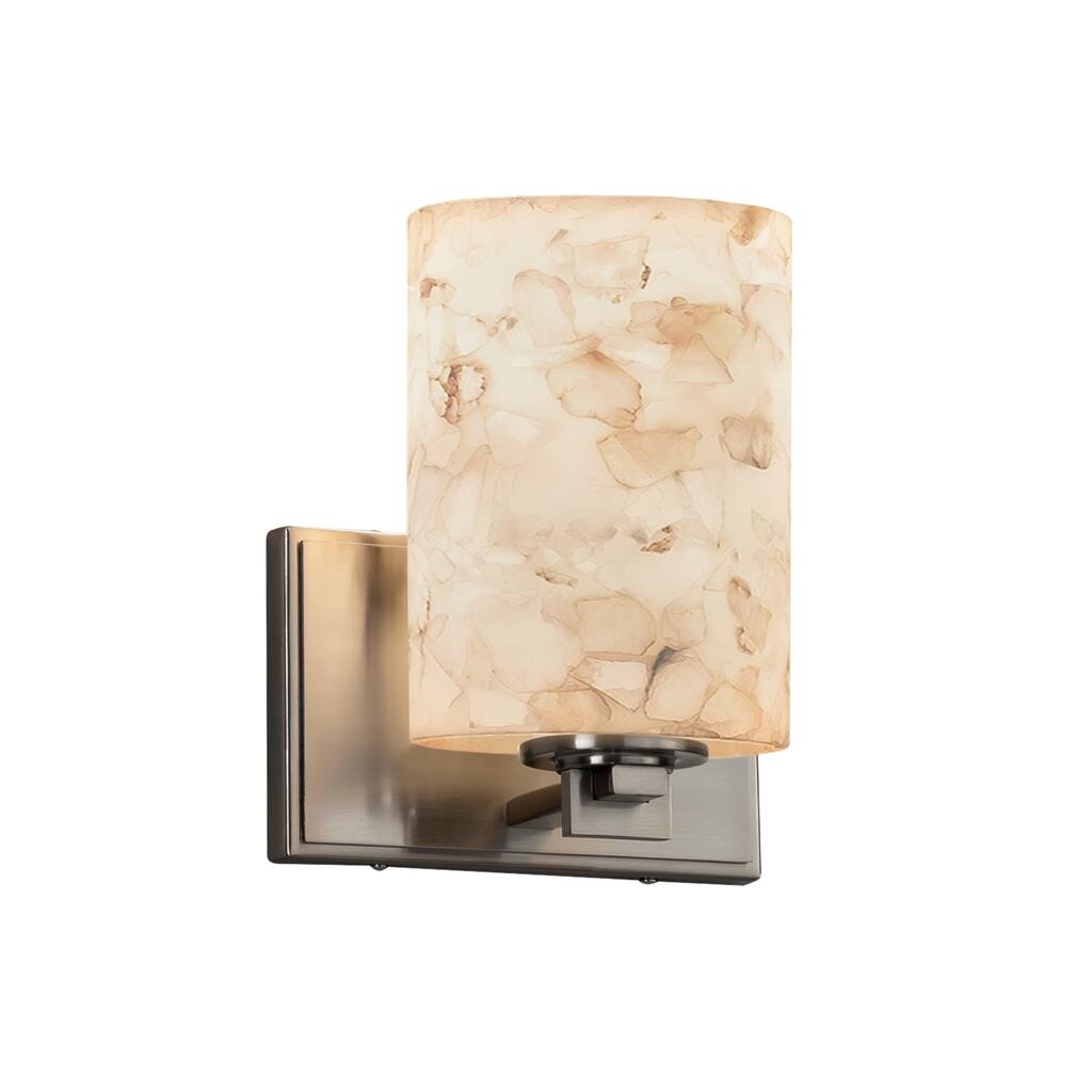 Justice Design Alabaster Rocks Era 1-light Brushed Nickel Wall Sconce, Cylinder - Flat Rim Shade - Silver