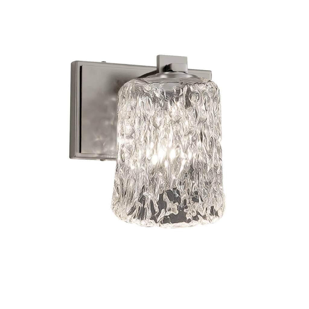 Justice Design Veneto Luce Era 1-light Brushed Nickel Wall Sconce, Clear Textured Cylinder - Rippled Rim Shade - Silver