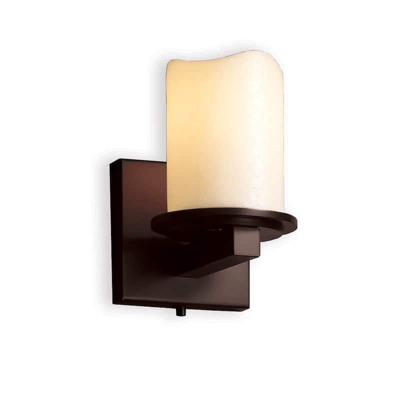 Justice Design CandleAria Dakota 1-light Dark Bronze Wall Sconce, Cream Cylinder - Melted Rim Shade