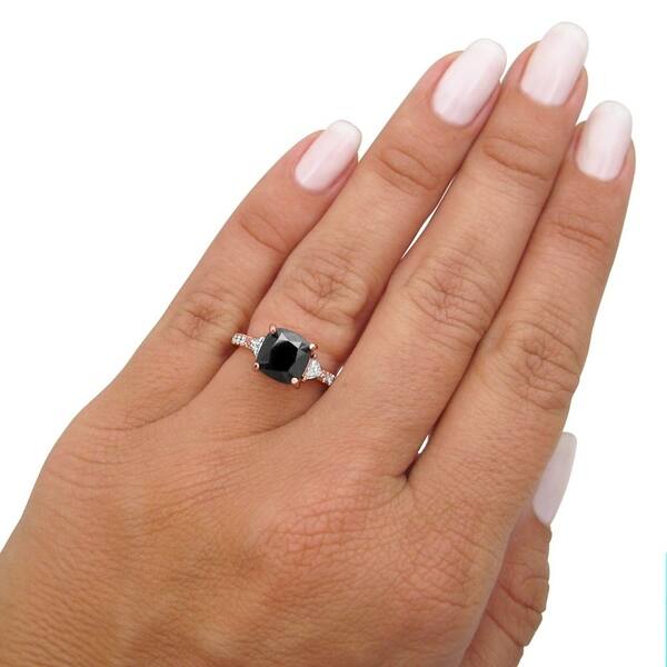 Shop 14k Rose Gold 3 Ct Black Cushion Cut Diamond 3 Stone Trillion
