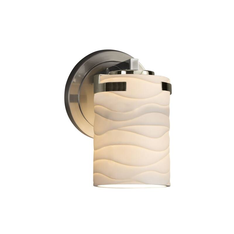 Justice Design Limoges Atlas 1-light Brushed Nickel Wall Sconce, Waves Cylinder - Flat Rim Shade