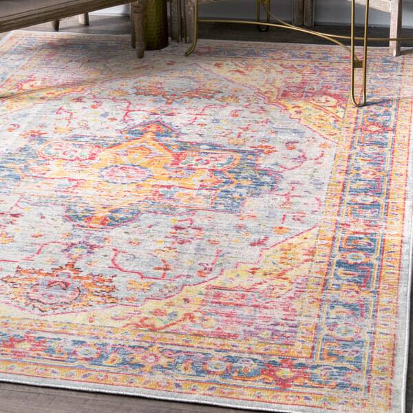 slide 2 of 18, Nuloom Traditional Vintage Distressed Majestic Medallion Border Area Rug