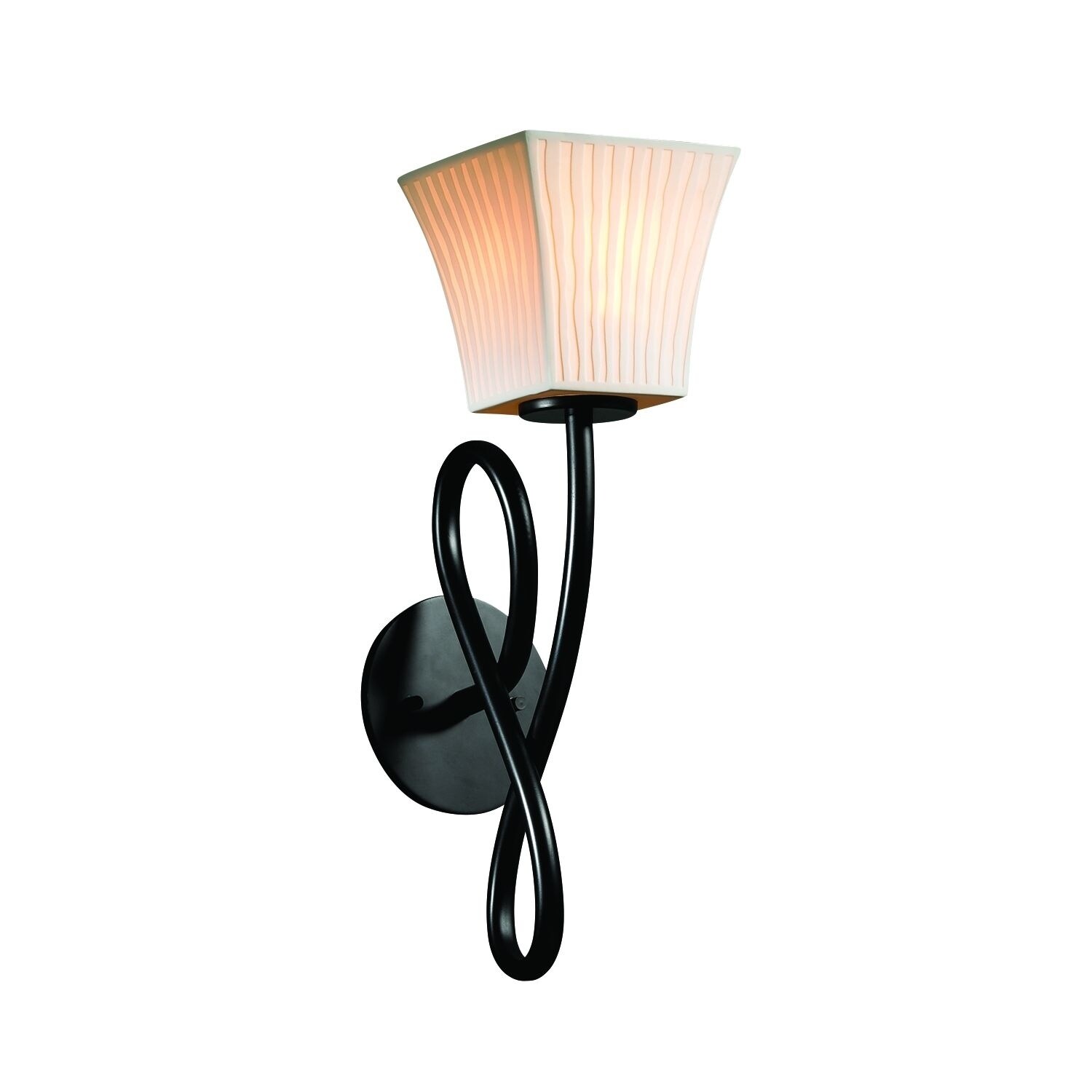 Dark Bronze Finish Patina Small 1-Light Outdoor Wall Sconce Cylinder with Flat Rim Translucent Porcelain Shade with Waves Design Limoges