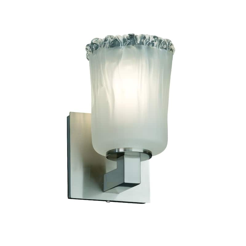 Justice Design Veneto Luce Modular 1-light Brushed Nickel Wall Sconce, White Frosted Cylinder - Rippled Rim Shade - Silver