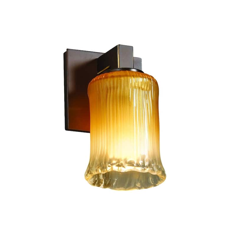 Justice Design Veneto Luce Modular 1-light Dark Bronze Wall Sconce, Gold with Clear Rim Cylinder - Rippled Rim Shade