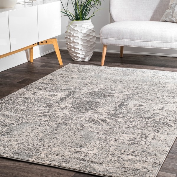 nuLOOM Grey Vintage-inspired Abstract Floral Heart Area Rug