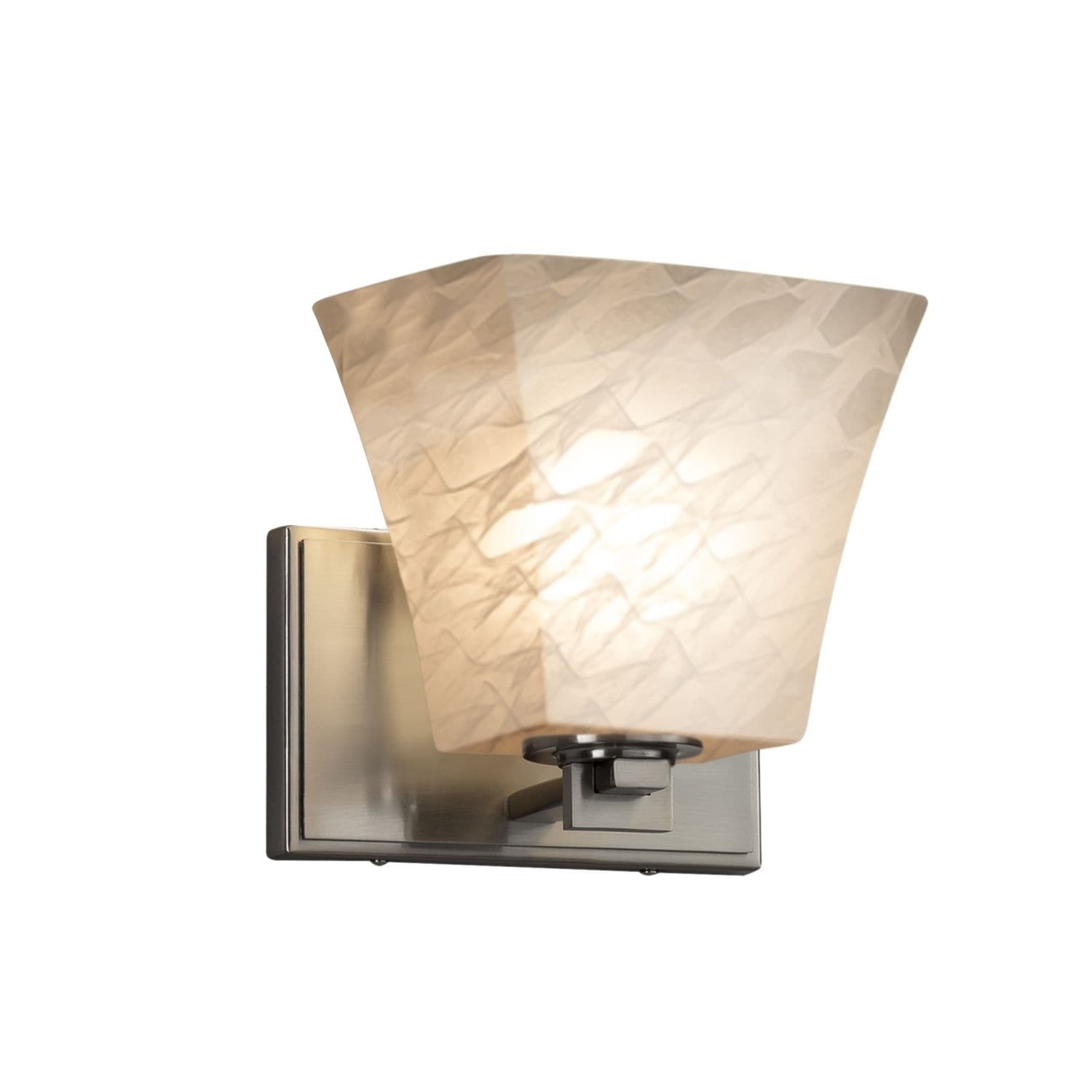 Justice Design Fusion Era 1-light Brushed Nickel Wall Sconce, Weave Square Flared Shade - Silver