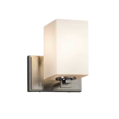 Fusion Era 1-light Brushed Nickel Wall Sconce, Opal Square - Flat Rim Shade - Silver