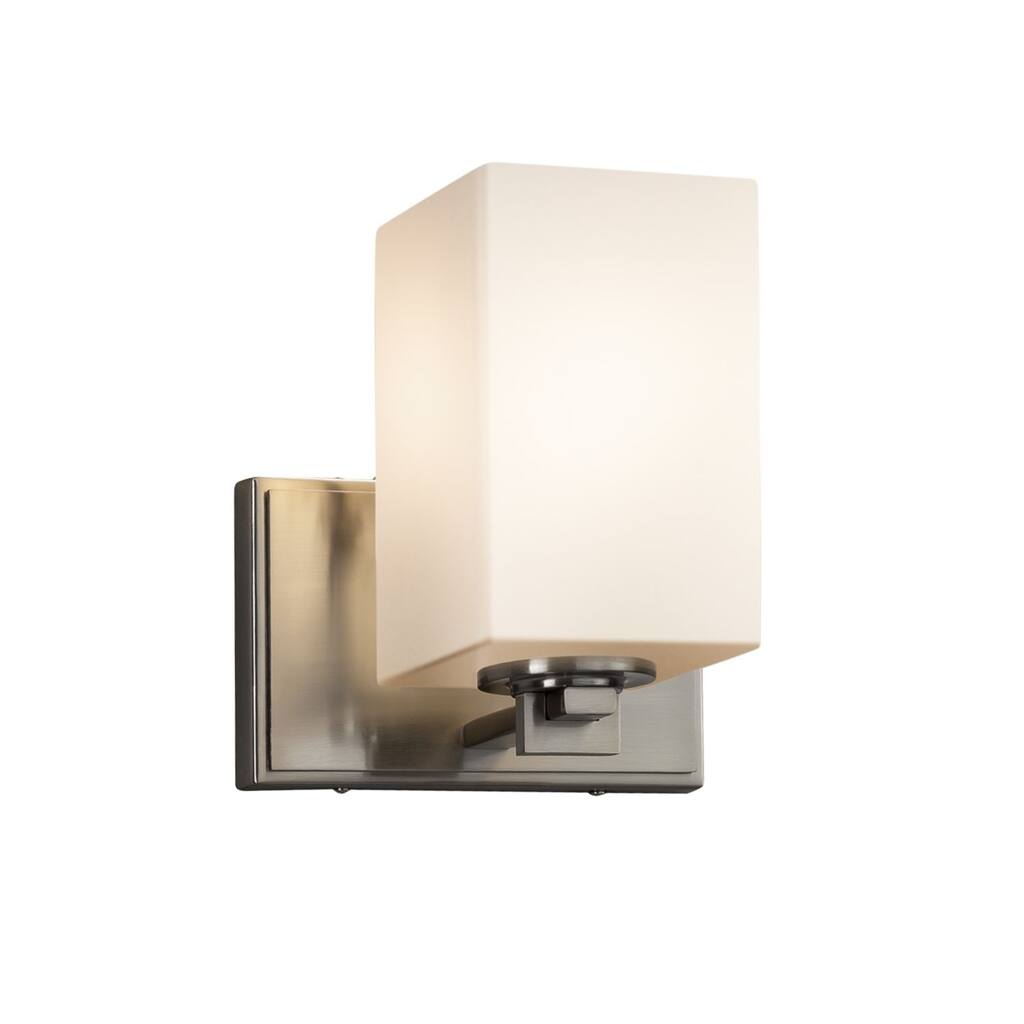 Fusion Era 1-light Brushed Nickel Wall Sconce, Opal Square - Flat Rim Shade - Silver
