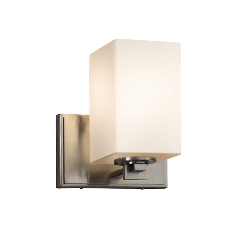 Fusion Era 1-light Brushed Nickel Wall Sconce, Opal Square - Flat Rim Shade - Silver