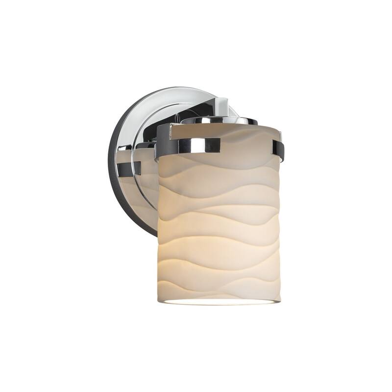 Justice Design Limoges Atlas 1-light Polished Chrome Wall Sconce, Waves Cylinder - Flat Rim Shade - Polished Chrome