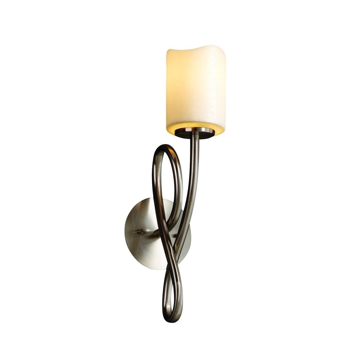 Justice Design CandleAria Capellini 1-light Brushed Nickel Wall Sconce, Cream Cylinder - Melted Rim Shade - Silver