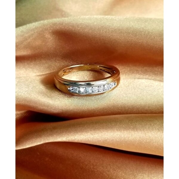 1/6 cttw Round White Natural Diamond Men's Band Ring 10K White Gold & Yellow Gold