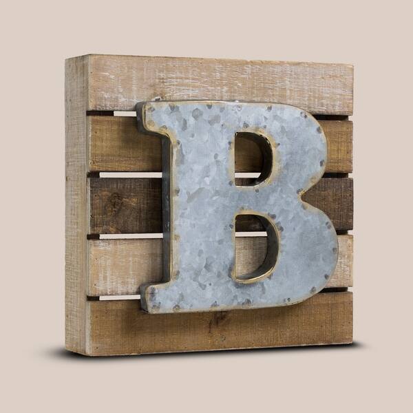 American Art Decor Metal On Wood Rustic Letter Block B American Art Decor Metal On Wood Rustic
