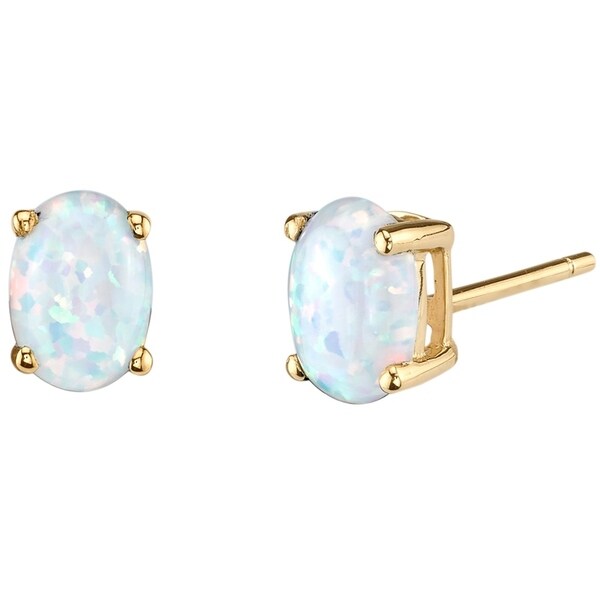 14k Oravo Yellow Gold Oval Shape Created Opal Stud Earrings 14k Oravo Yellow Gold Oval Shape Created Opal Stud Earrings