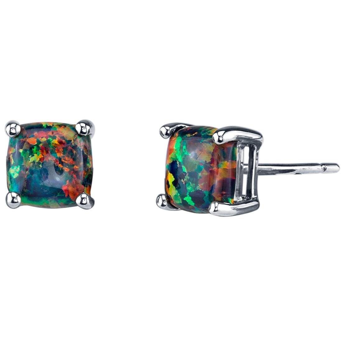 14Kt White Gold Black Opal 8mm Round Stud Earrings