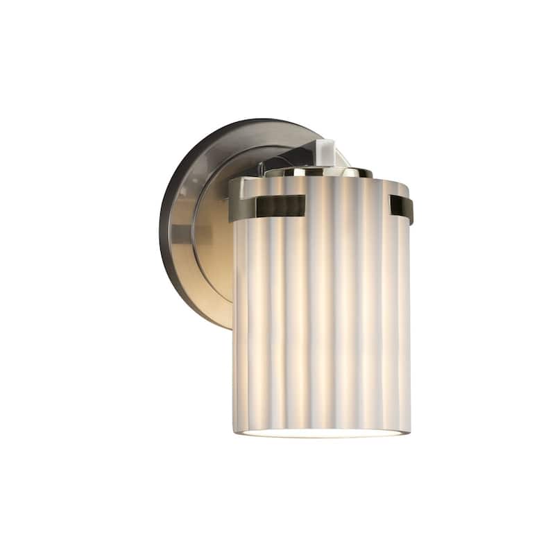 Justice Design Limoges Atlas 1-light Brushed Nickel Wall Sconce, Pleats Cylinder - Flat Rim Shade