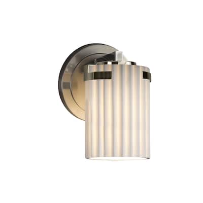 Justice Design Limoges Atlas 1-light Brushed Nickel Wall Sconce, Pleats Cylinder - Flat Rim Shade