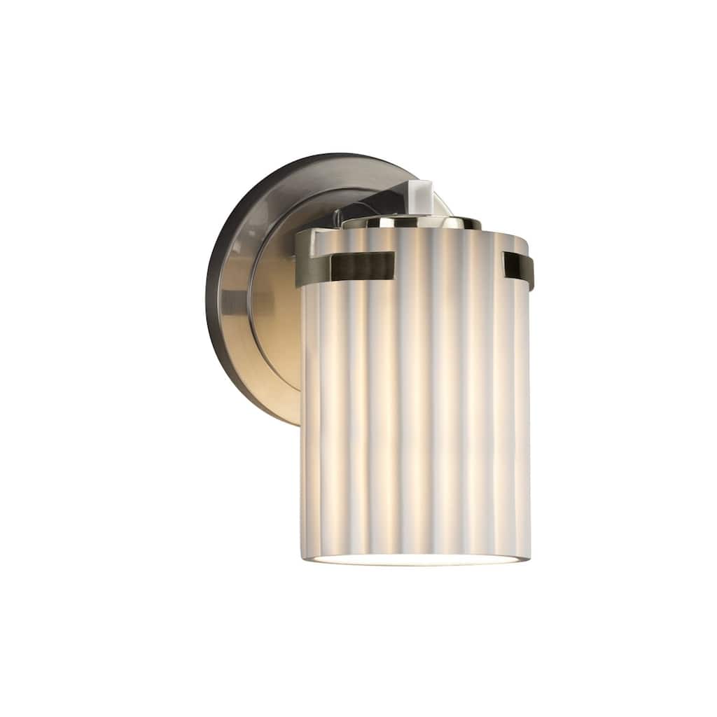 Justice Design Limoges Atlas 1-light Brushed Nickel Wall Sconce, Pleats Cylinder - Flat Rim Shade