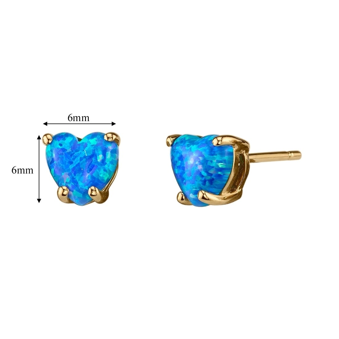 14K Solid Yellow Gold 7mm Square Blue Opal Push-Back Solitaire Stud Earrings