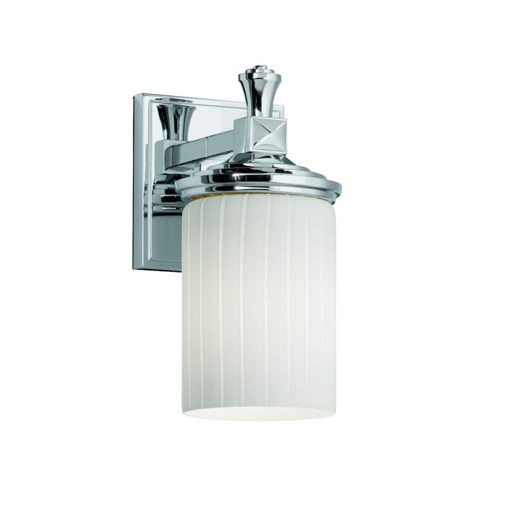 Justice Design Fusion Deco 1-light Polished Chrome Wall Sconce, Ribbon Cylinder - Flat Rim Shade - Silver
