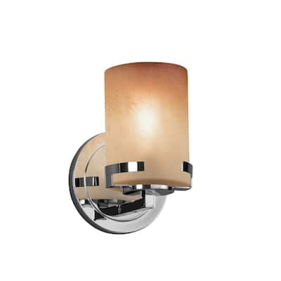 Justice Design Fusion Atlas 1-light Polished Chrome Wall Sconce, Caramel Cylinder - Flat Rim Shade