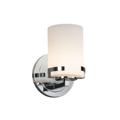 Justice Design Fusion Atlas 1-light Polished Chrome Wall Sconce, Opal Cylinder - Flat Rim Shade