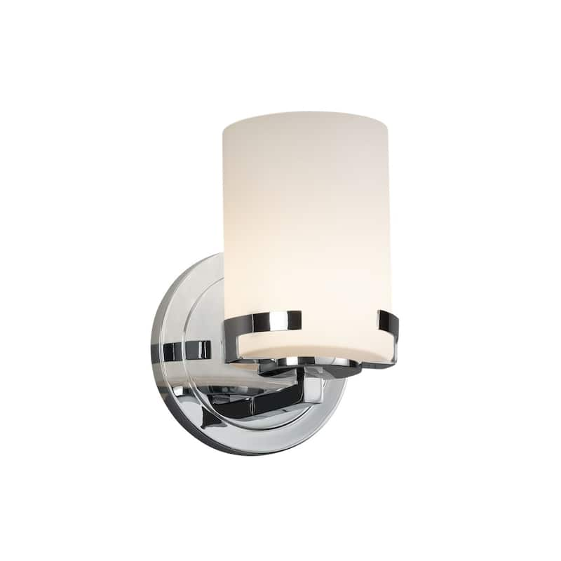 Justice Design Fusion Atlas 1-light Polished Chrome Wall Sconce, Opal Cylinder - Flat Rim Shade