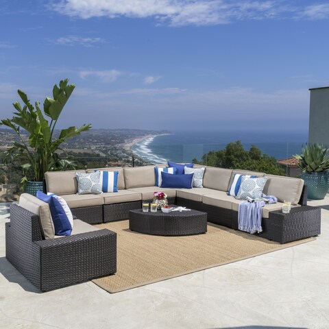 Santa Cruz Outdoor 9-piece Wicker Sectional with Cushions by Christopher Knight Home
